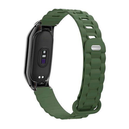 Silicone TPU Strap with Frame, army green, on a watch, 3/4 rear view