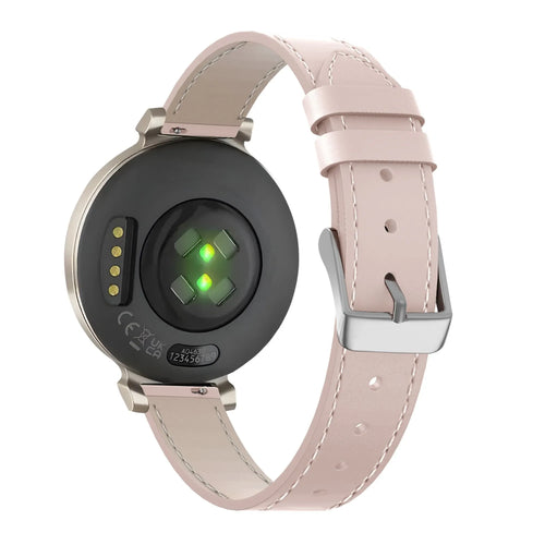 Leather Strap 'Deluxe', pink, on a watch, 3/4 rear view