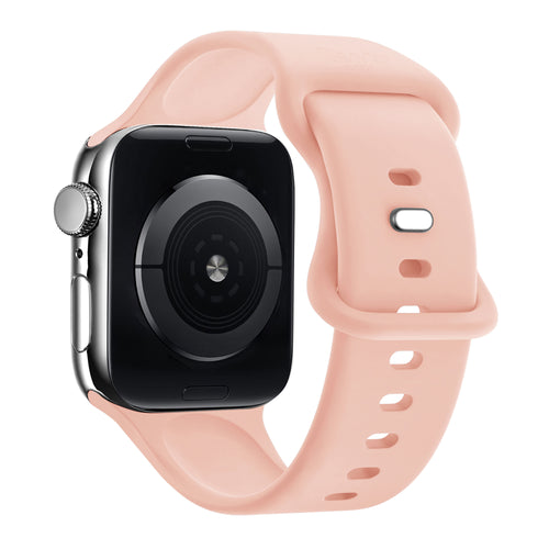 Silicone Strap, light pink, on a watch, 3/4 rear view