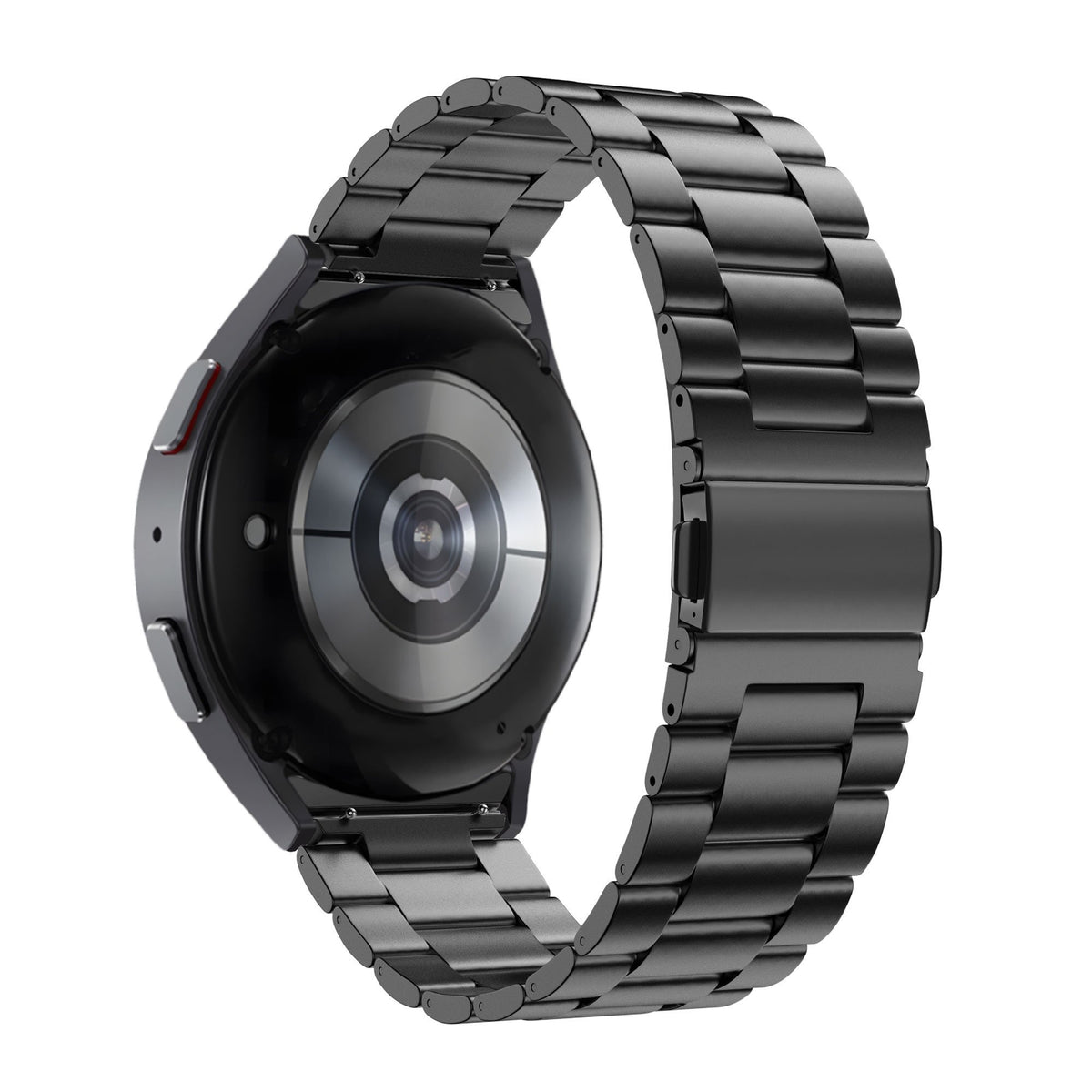 Titanium Strap 'Classic', black, on a watch, 3/4 rear view