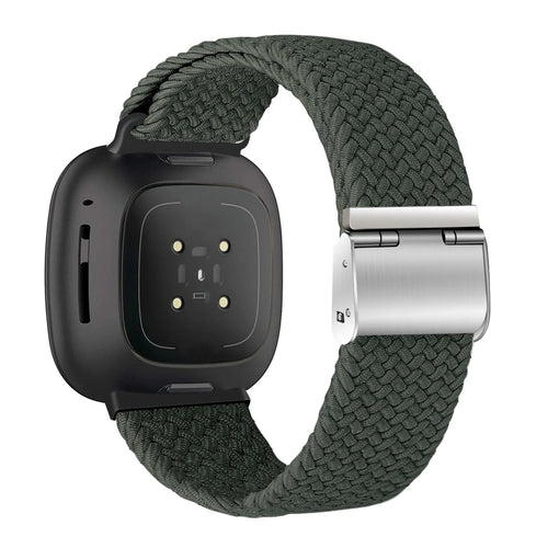 Nylon Adjustable Braided Strap, dark green, on a watch, 3/4 rear view