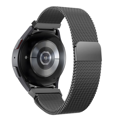 Milanese Loop Strap, black, on a watch, 3/4 rear view