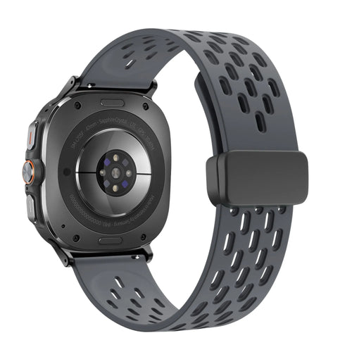 Silicone D-Buckle Sport Strap 'Air', dark grey, on a watch, 3/4 rear view