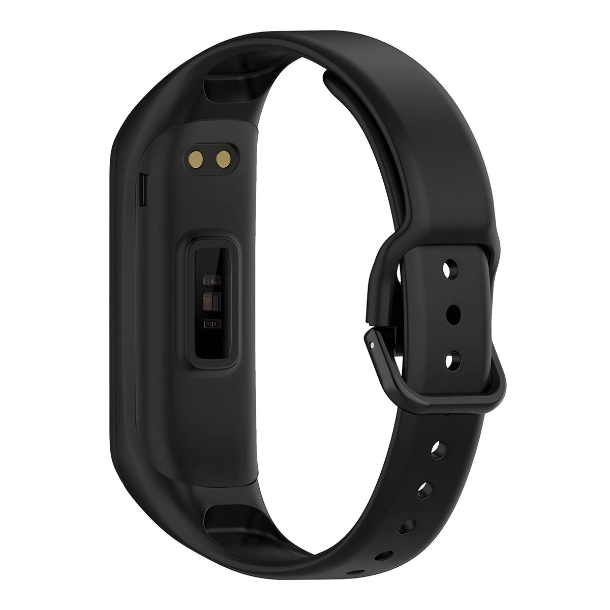 Silicone Strap with Buckle, black, on a watch, 3/4 rear view