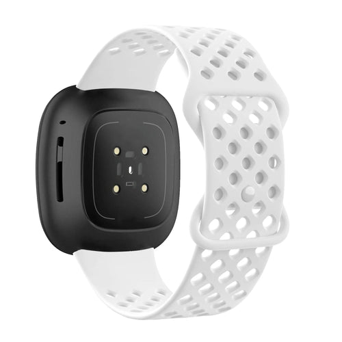 Silicone Sport Strap 'Air', white, on a watch, 3/4 rear view