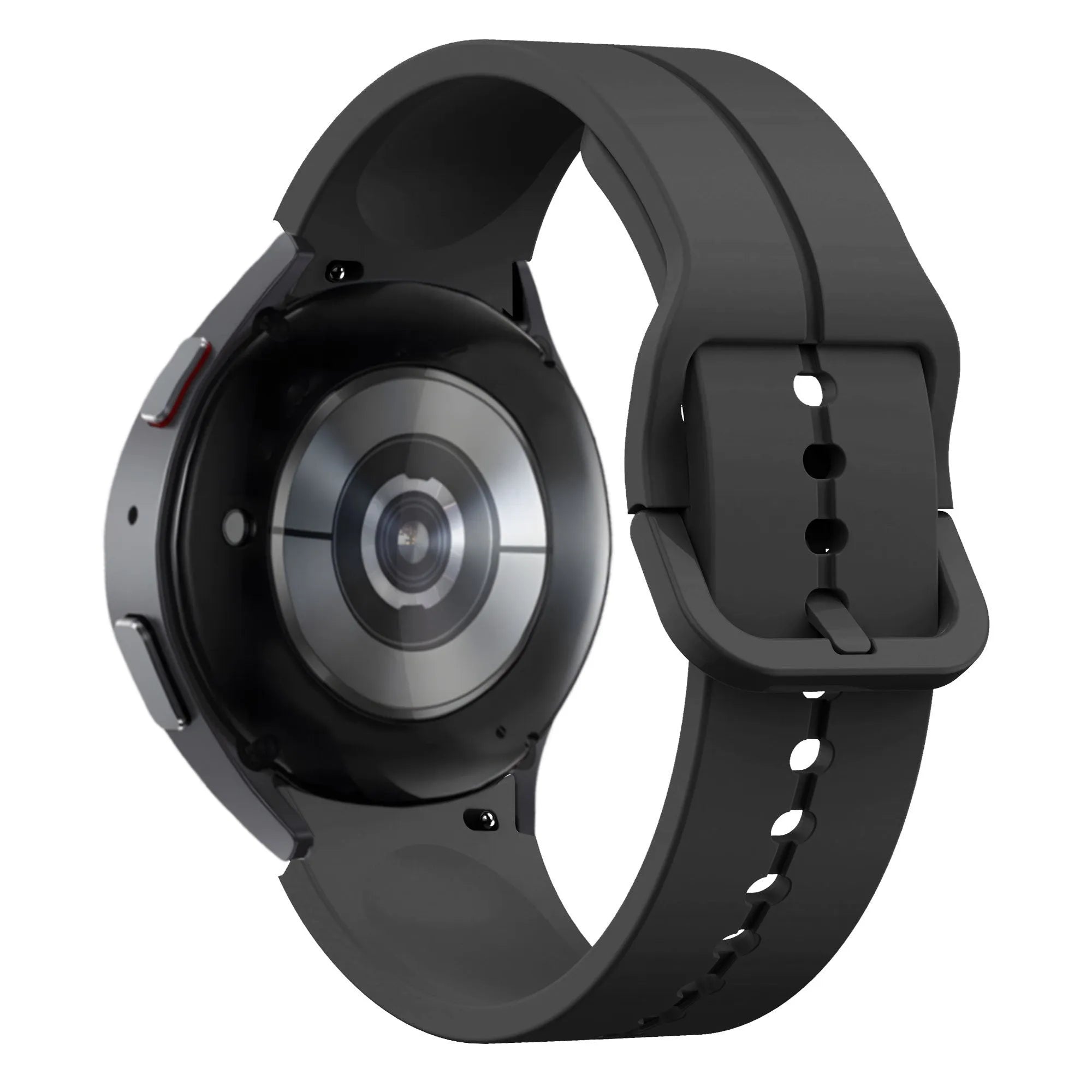 Silicone Strap 'Extreme', black, on a watch, 3/4 rear view