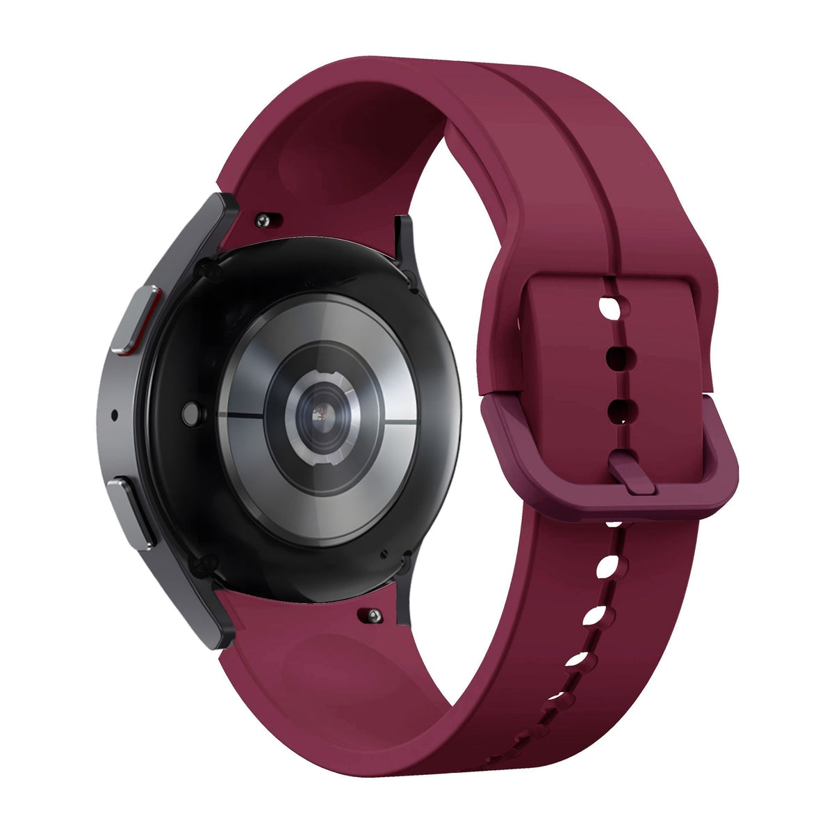 Silicone Strap 'Extreme', wine red, on a watch, 3/4 rear view