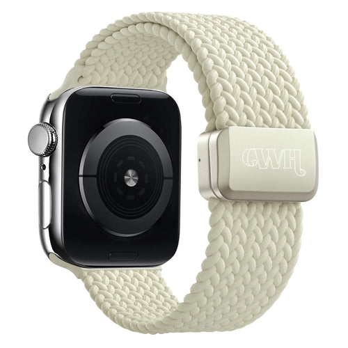 Braided Nylon Strap, starlight, on a watch, 3/4 rear view