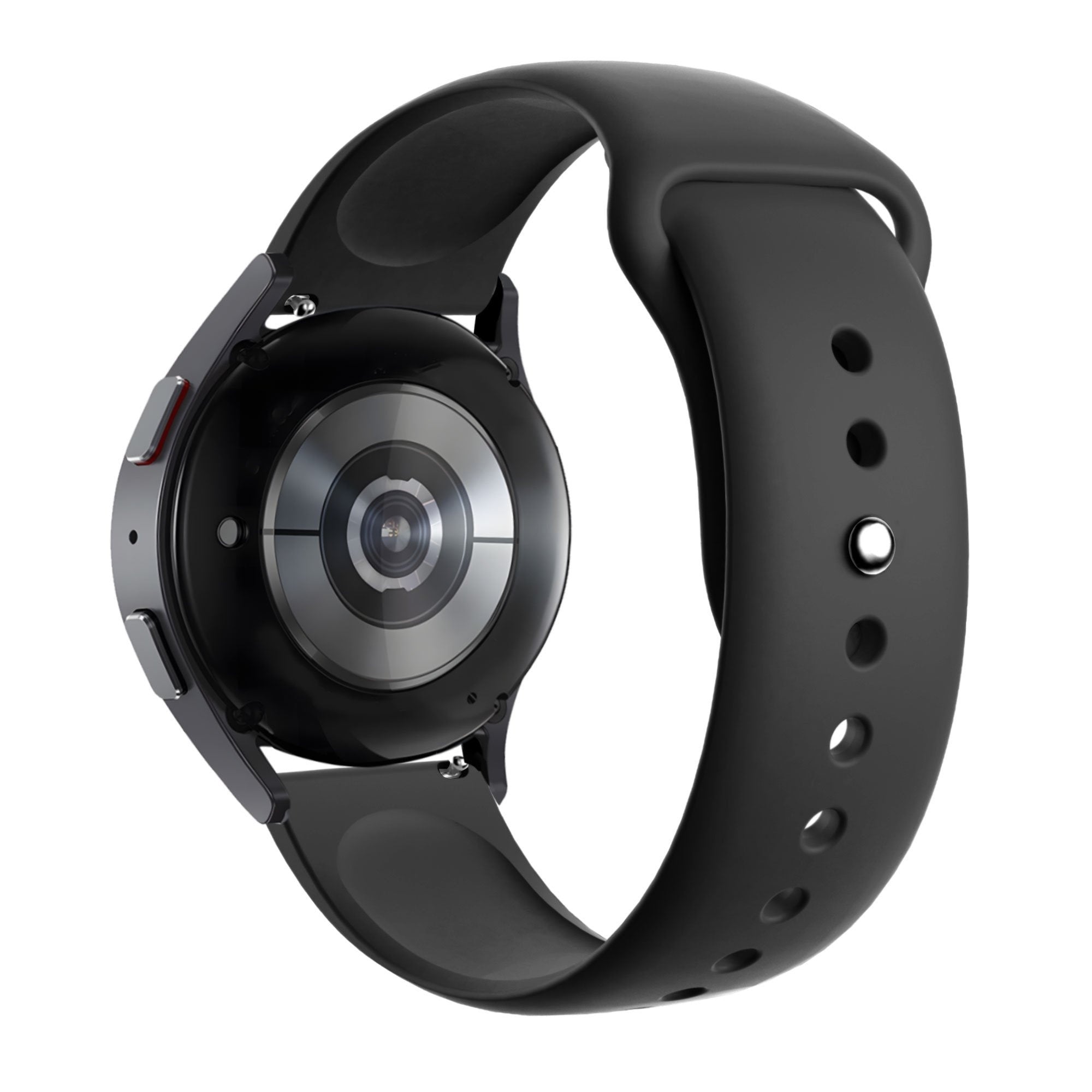 Silicone Sport Strap 'Deluxe', black, on a watch, 3/4 rear view