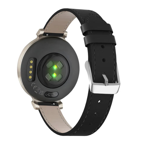 Leather Strap 'Deluxe', black, on a watch, 3/4 rear view