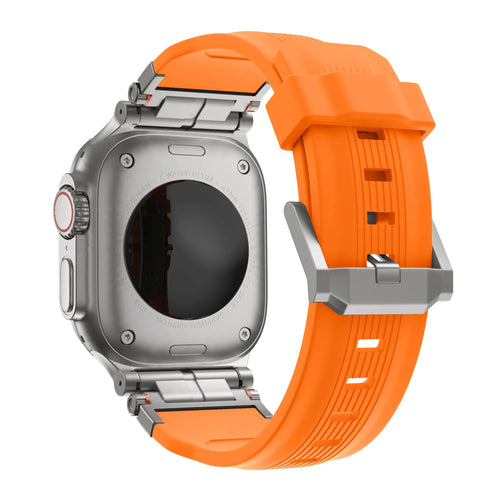 Bandz Apple Watch Armband aus Flüssigsilikon 'Explorer' (Orange mit Titan)