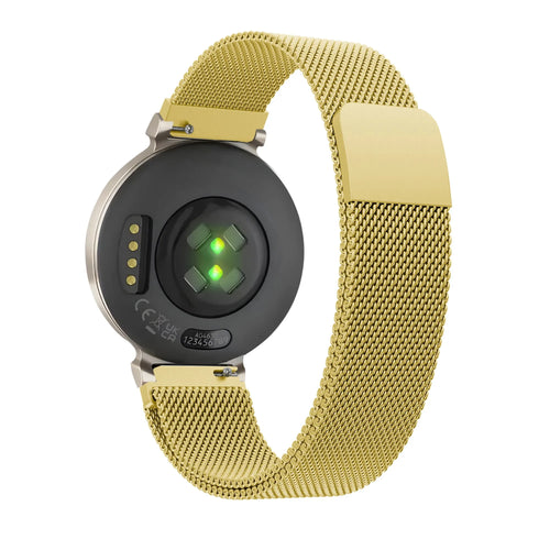 Milanese Loop Strap, gold, on a watch, 3/4 rear view