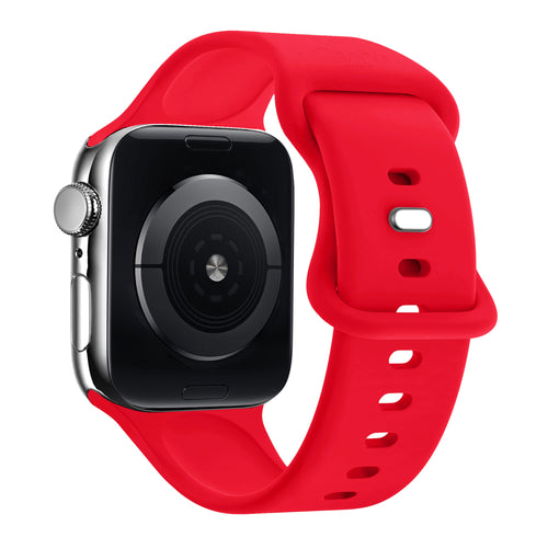 Silicone Strap, red, on a watch, 3/4 rear view