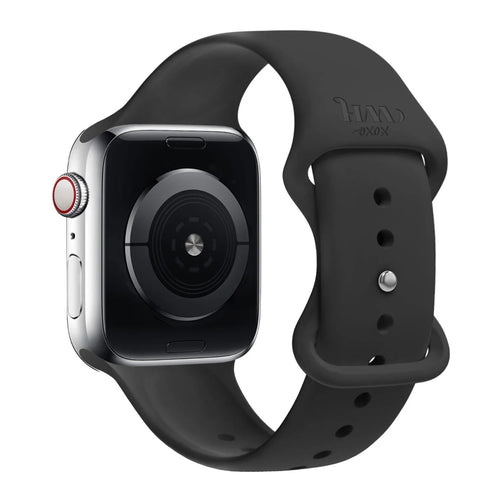 Silicone Strap, black, on a watch, 3/4 rear view