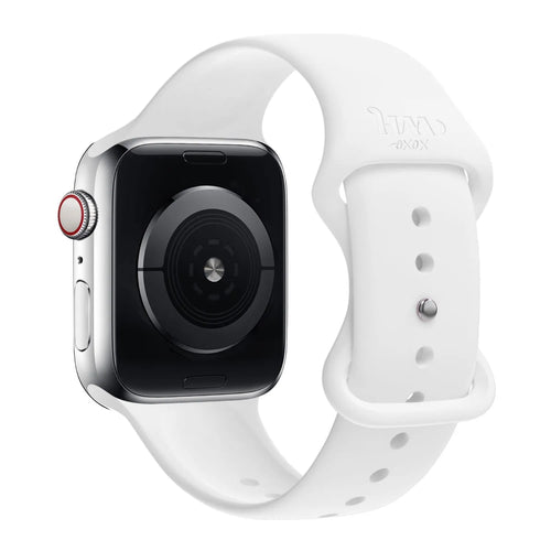 Silicone Strap, white, on a watch, 3/4 rear view