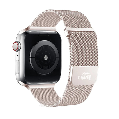 Milanese Strap, rose gold, on a watch, 3/4 rear view