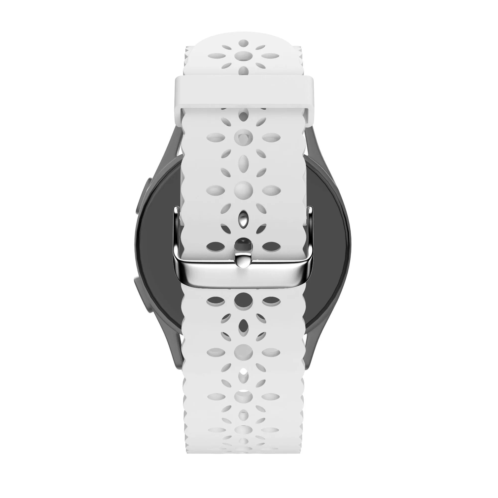 Patterned Silicone Strap, white, on a watch, 3/4 rear view
