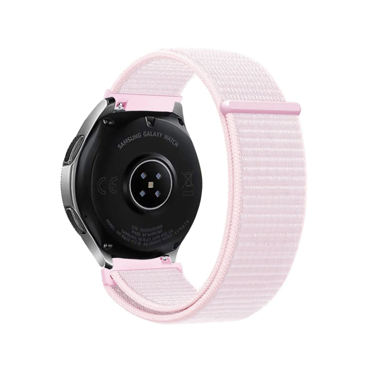Nylon Strap, light pink, on a watch, 3/4 rear view