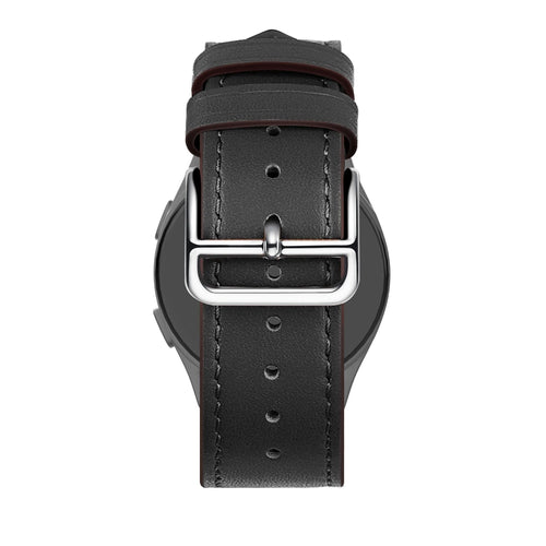 Leather Strap 'Deluxe', black, on a watch, 3/4 rear view