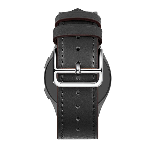 Leather Strap 'Deluxe', black, on a watch, 3/4 rear view