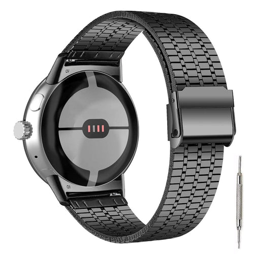 Fine Steel Strap, black, on a watch, 3/4 rear view