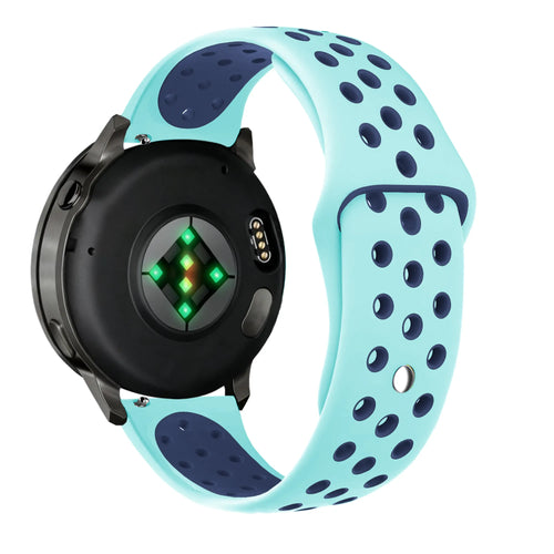 Silicone Sport Strap 'Deluxe', aqua/blue, on a watch, 3/4 rear view