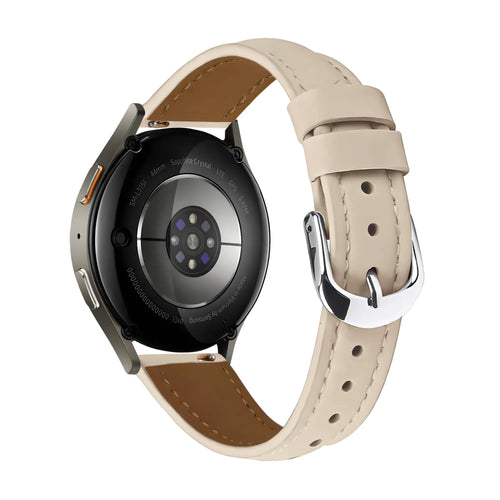 Slimfit Leather Strap, milk tea, on a watch, 3/4 rear view