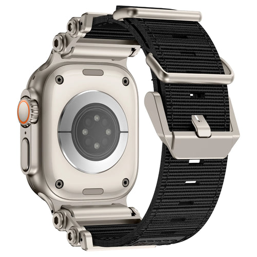 Bandz Apple Watch Nylon Armband 'Explorer' (Schwarz mit Titan)