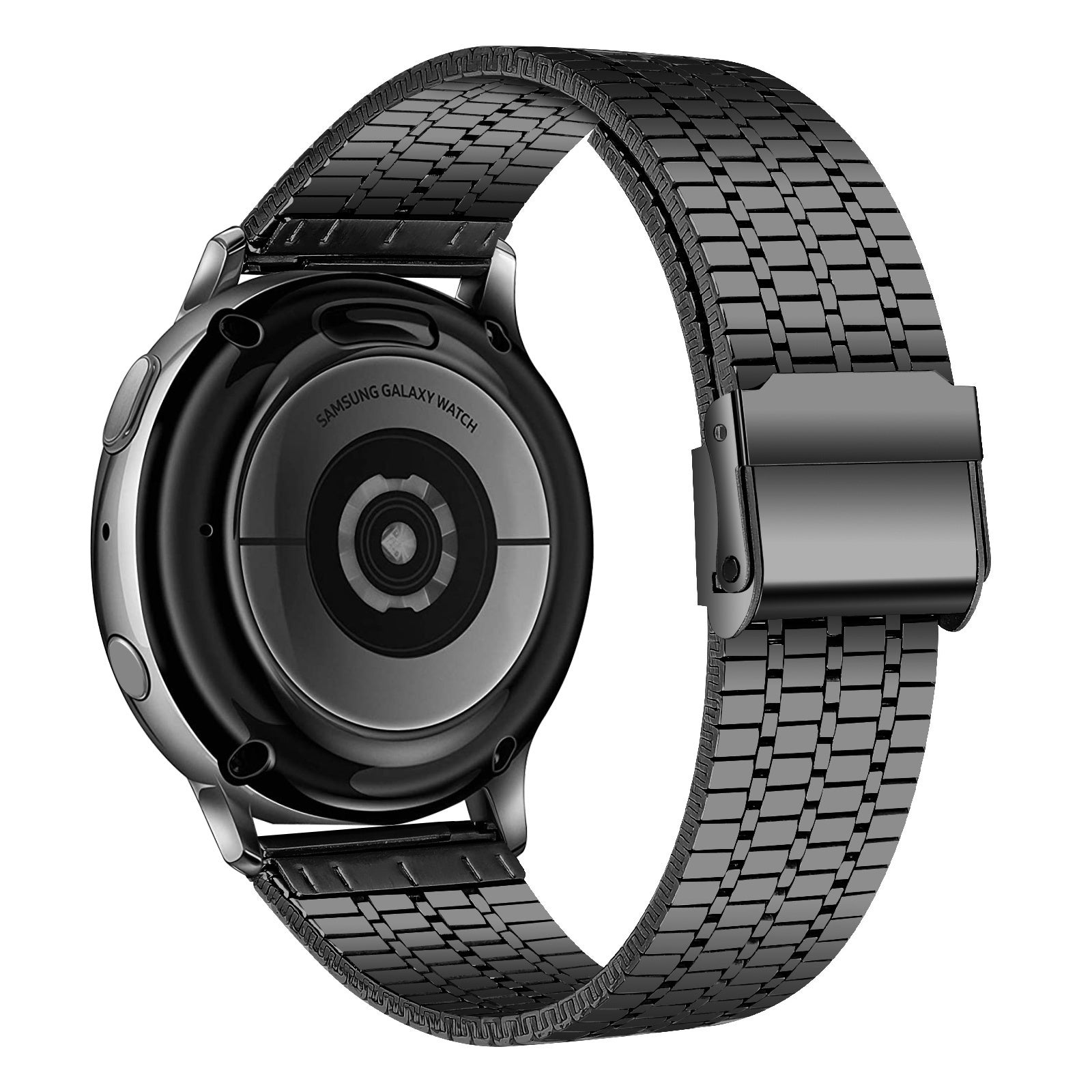 Fine Steel Strap, black, on a watch, 3/4 rear view
