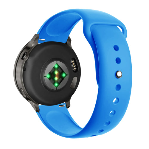 Silicone Sport Strap 'Deluxe', light blue, on a watch, 3/4 rear view