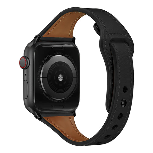 Apple Watch Lederarmband mit Druckknopfverschluss (Schwarz)