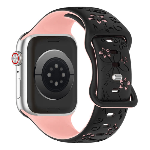 Apple Watch Flower Silicone Strap (Black/Pink)
