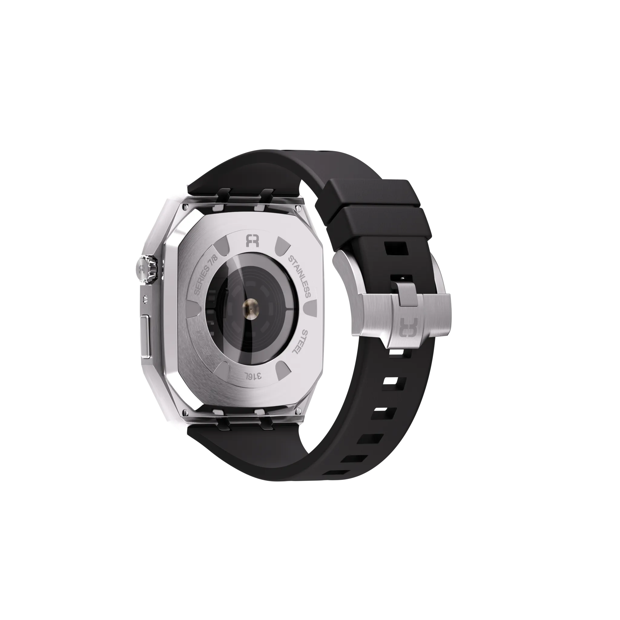 Reqior Apple Watch 45mm Metal Hülle mit integriertem Gummi-Armband (Silber)
