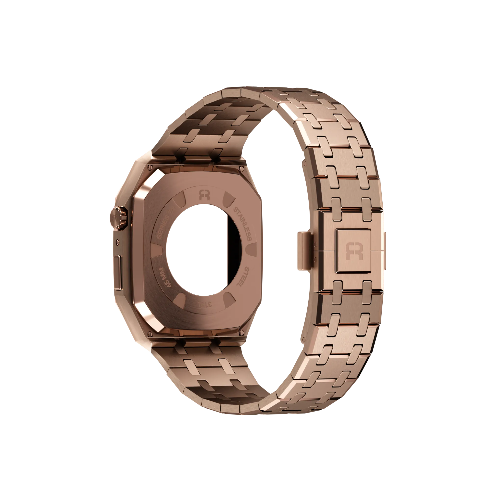 Reqior Apple Watch 45mm Hülle mit integriertem Stahlarmband (Roségold)