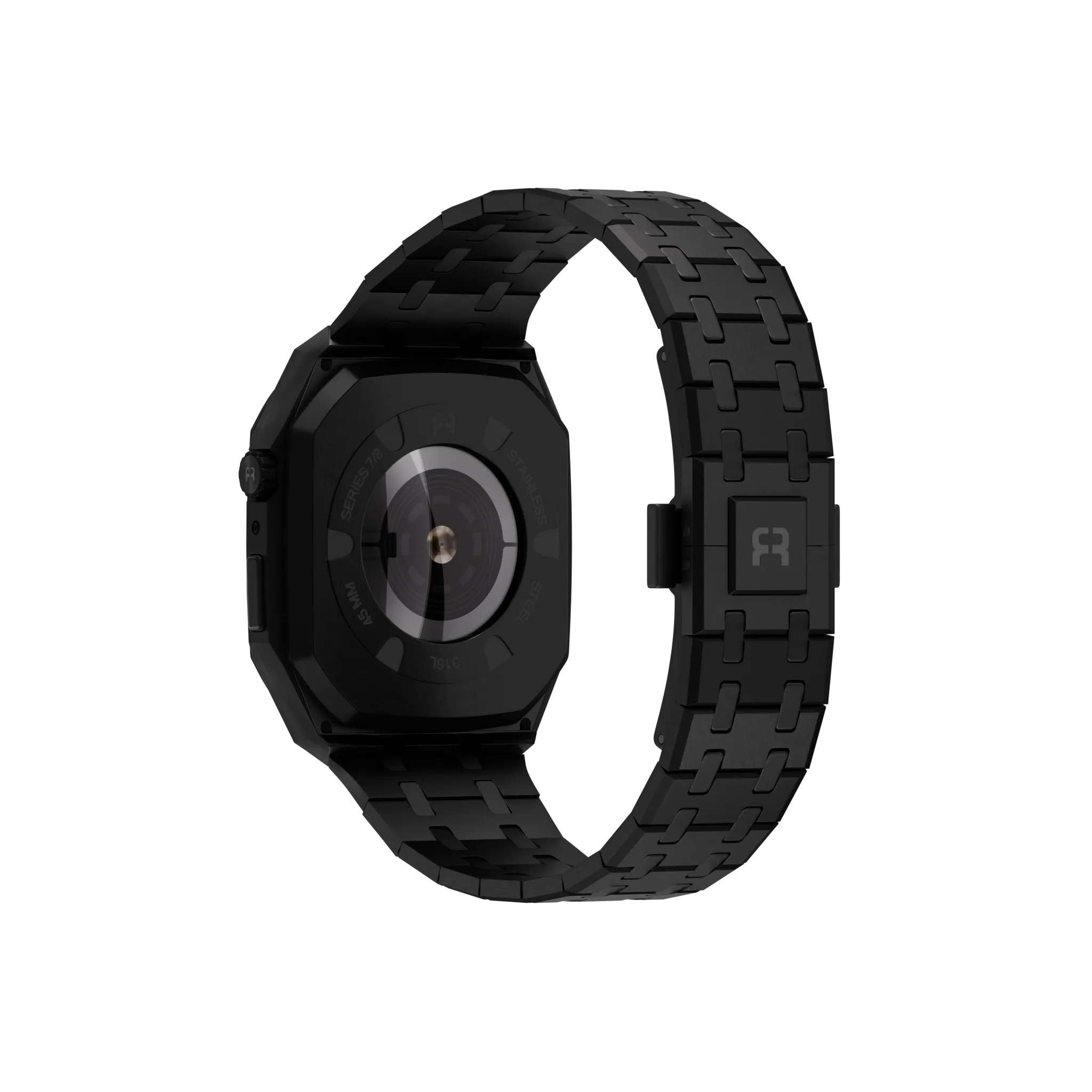 Reqior Apple Watch 45mm Hülle mit integriertem Stahlarmband (Schwarz)