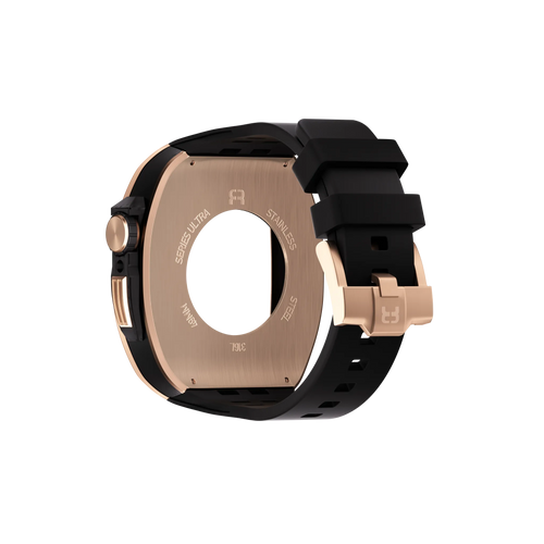Reqior Apple Watch 45mm Polymer and Metal Hülle mit integriertem Gummi-Armband (Roségold)