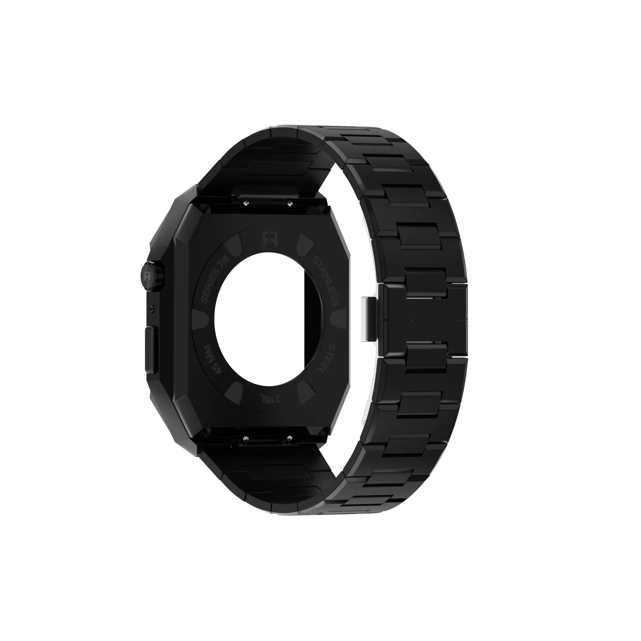 Reqior Apple Watch 45mm Hülle mit integriertem Stahlarmband 'Nautilus' (Schwarz)