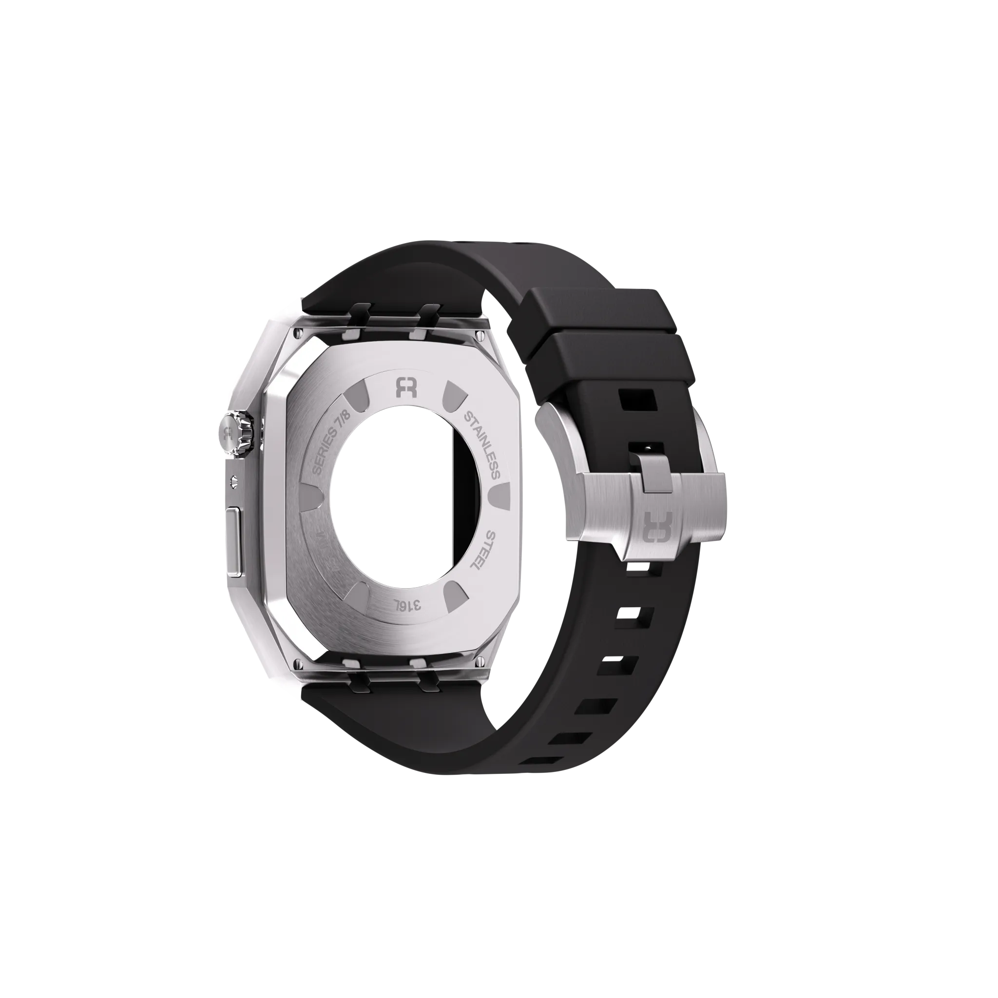 Reqior Apple Watch 45mm Metal Hülle mit integriertem Gummi-Armband (Silber)