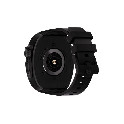 Reqior Apple Watch 45mm Polymer and Metal Hülle mit integriertem Gummi-Armband (Schwarz)