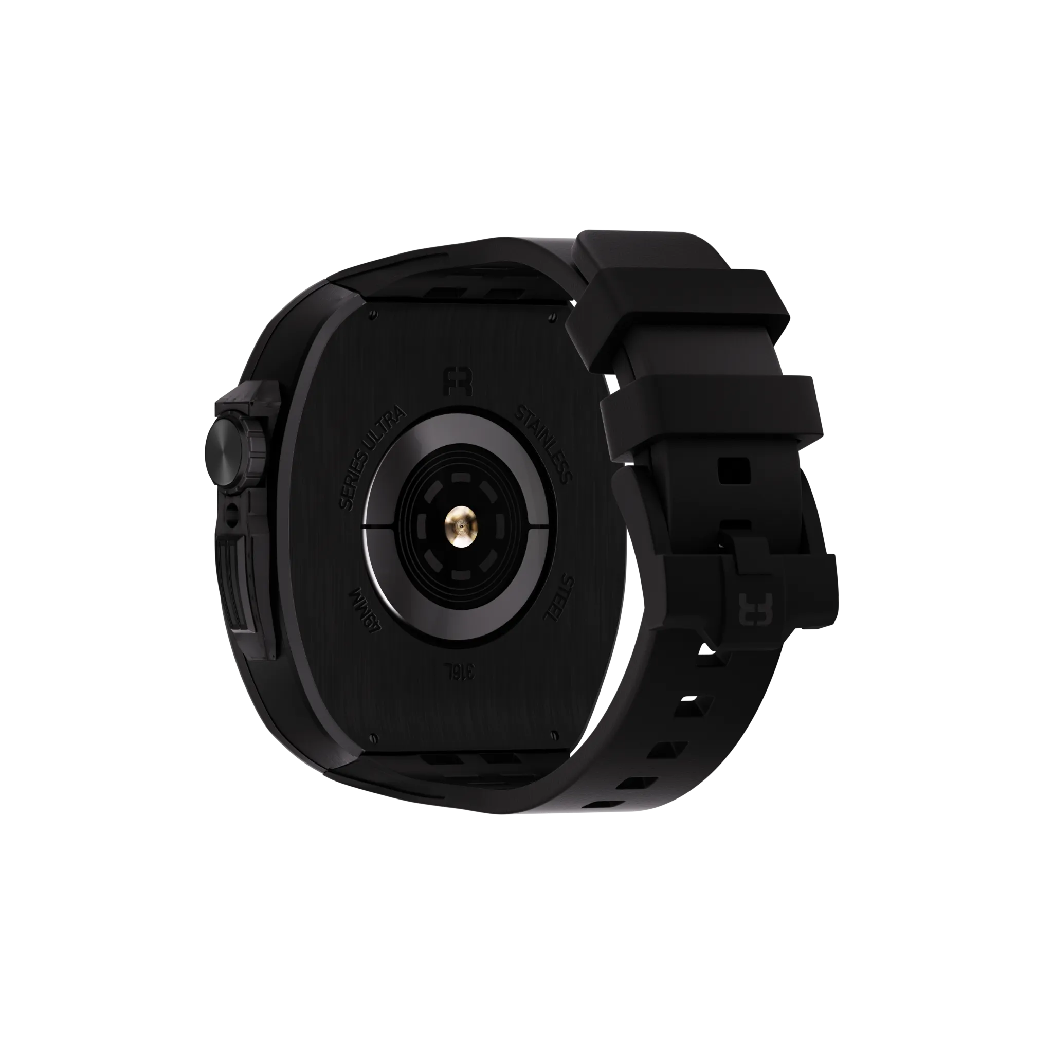 Reqior Apple Watch 45mm Polymer and Metal Hülle mit integriertem Gummi-Armband (Schwarz)