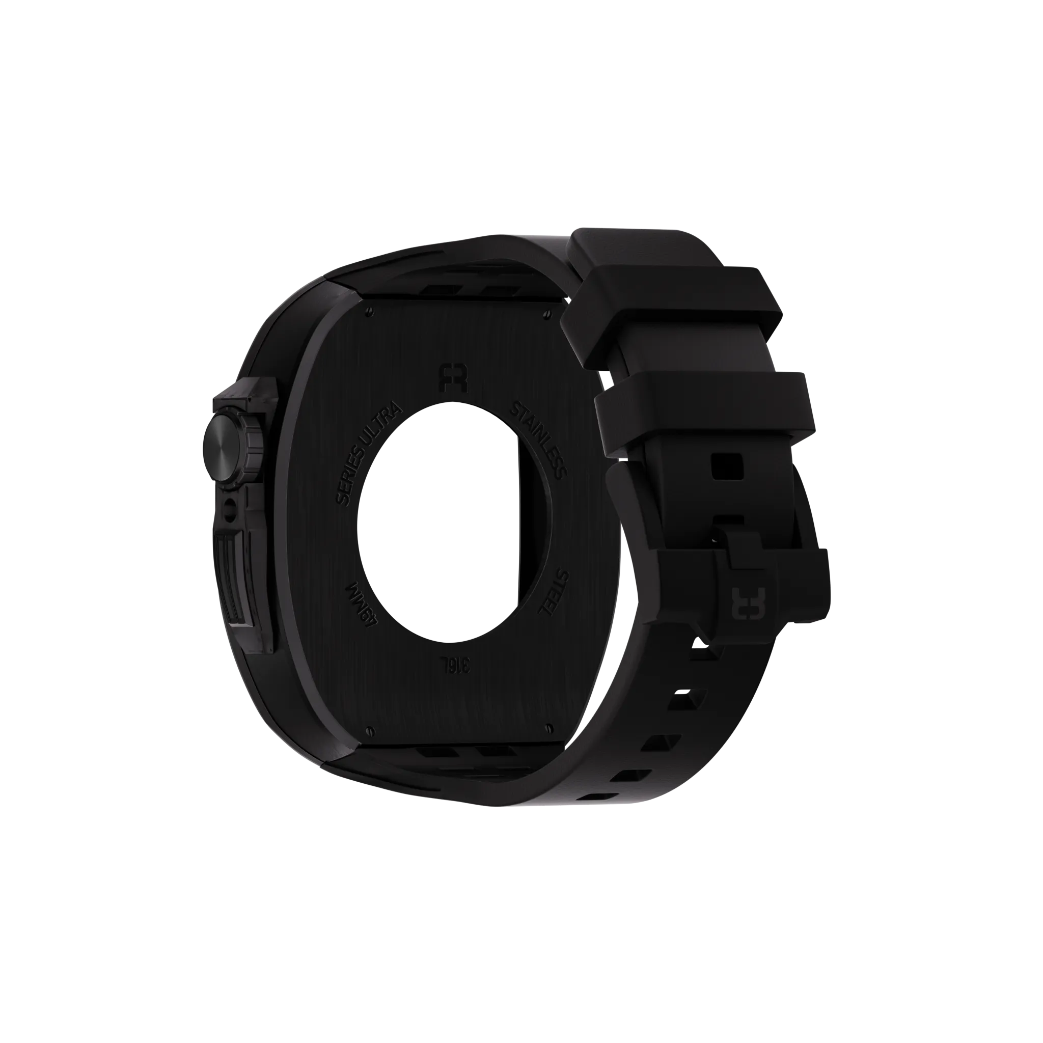 Reqior Apple Watch 45mm Polymer and Metal Hülle mit integriertem Gummi-Armband (Schwarz)