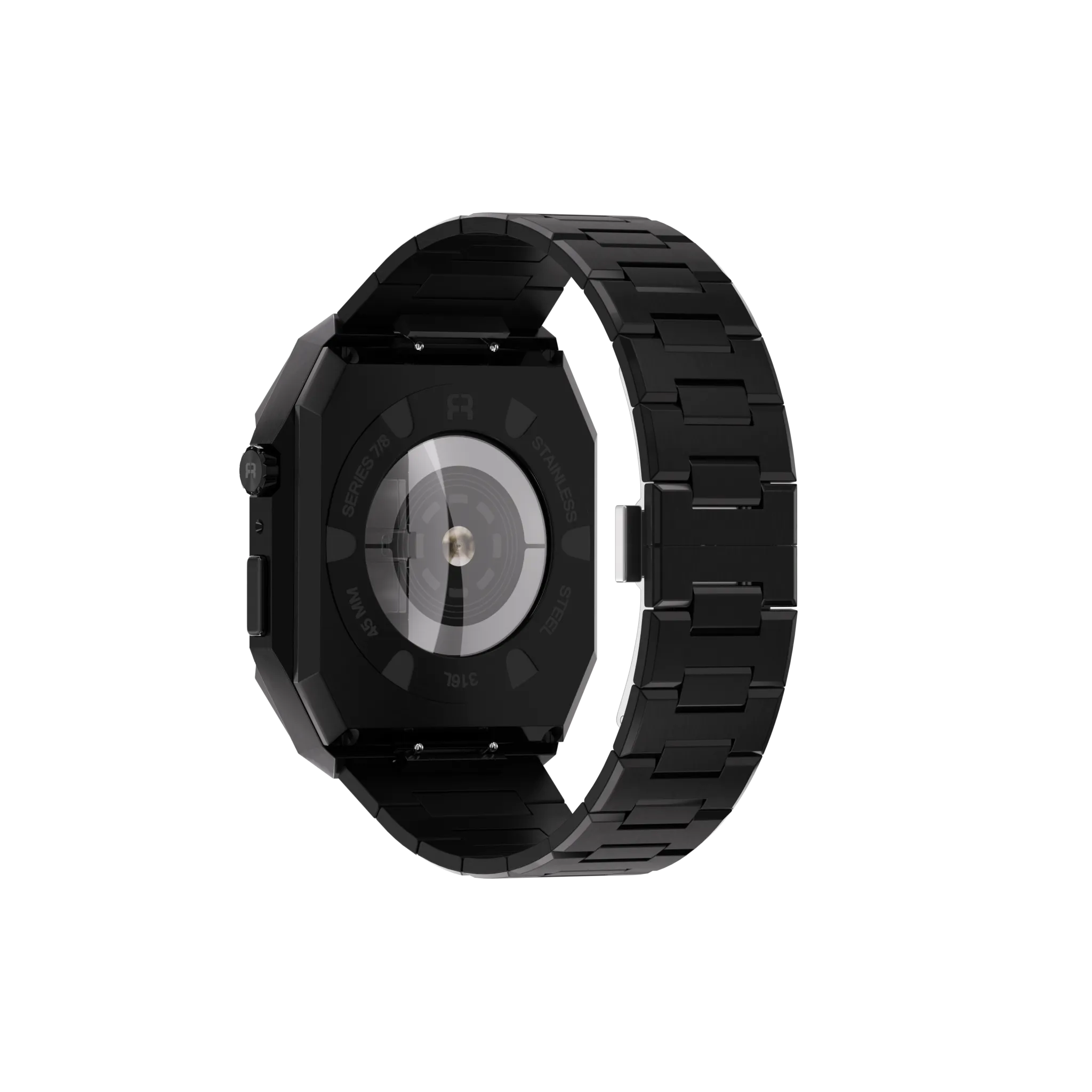 Reqior Apple Watch 45mm Hülle mit integriertem Stahlarmband 'Nautilus' (Schwarz)