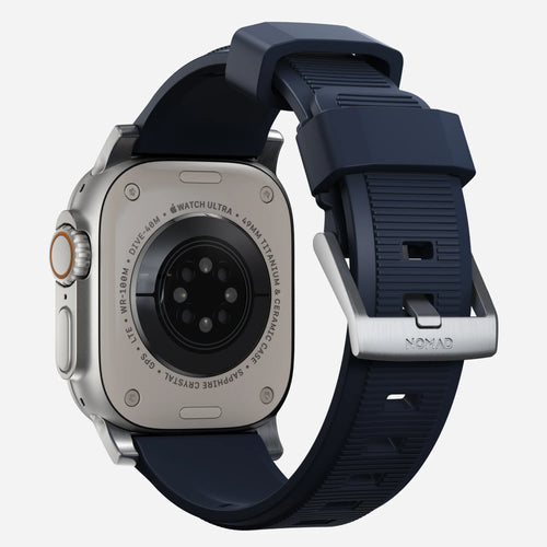 Nomad Rugged Apple Watch Silikonarmband Silber/Atlantikblau)