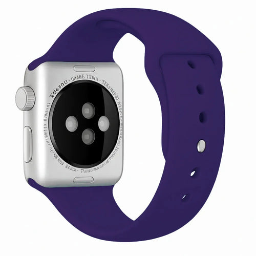 Silicone Strap, purple, on a watch, 3/4 rear view