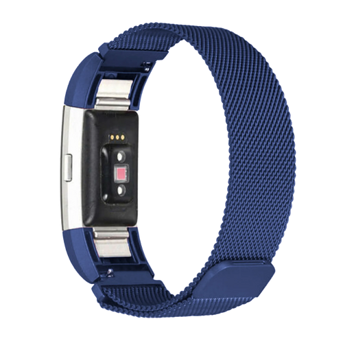 Milanese Strap, blue, on a watch, 3/4 rear view