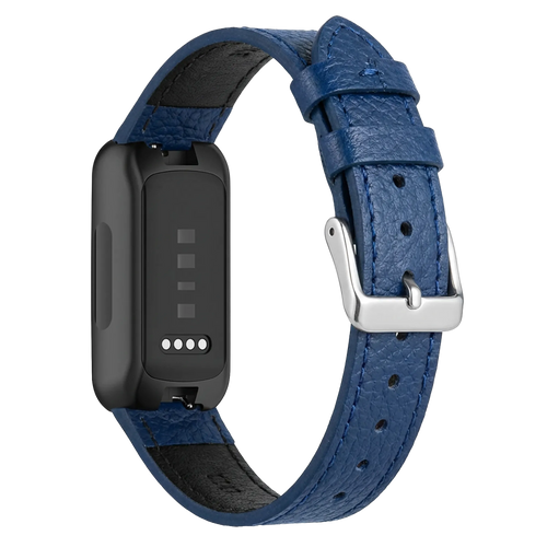 Leather Strap, dark blue, on a watch, 3/4 rear view