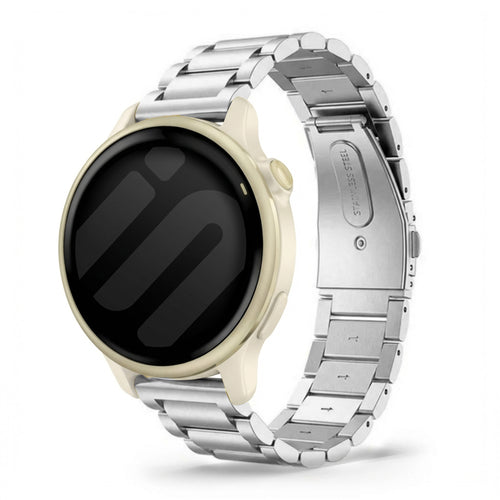 Steel Strap, silver, on a watch, 3/4 rear view