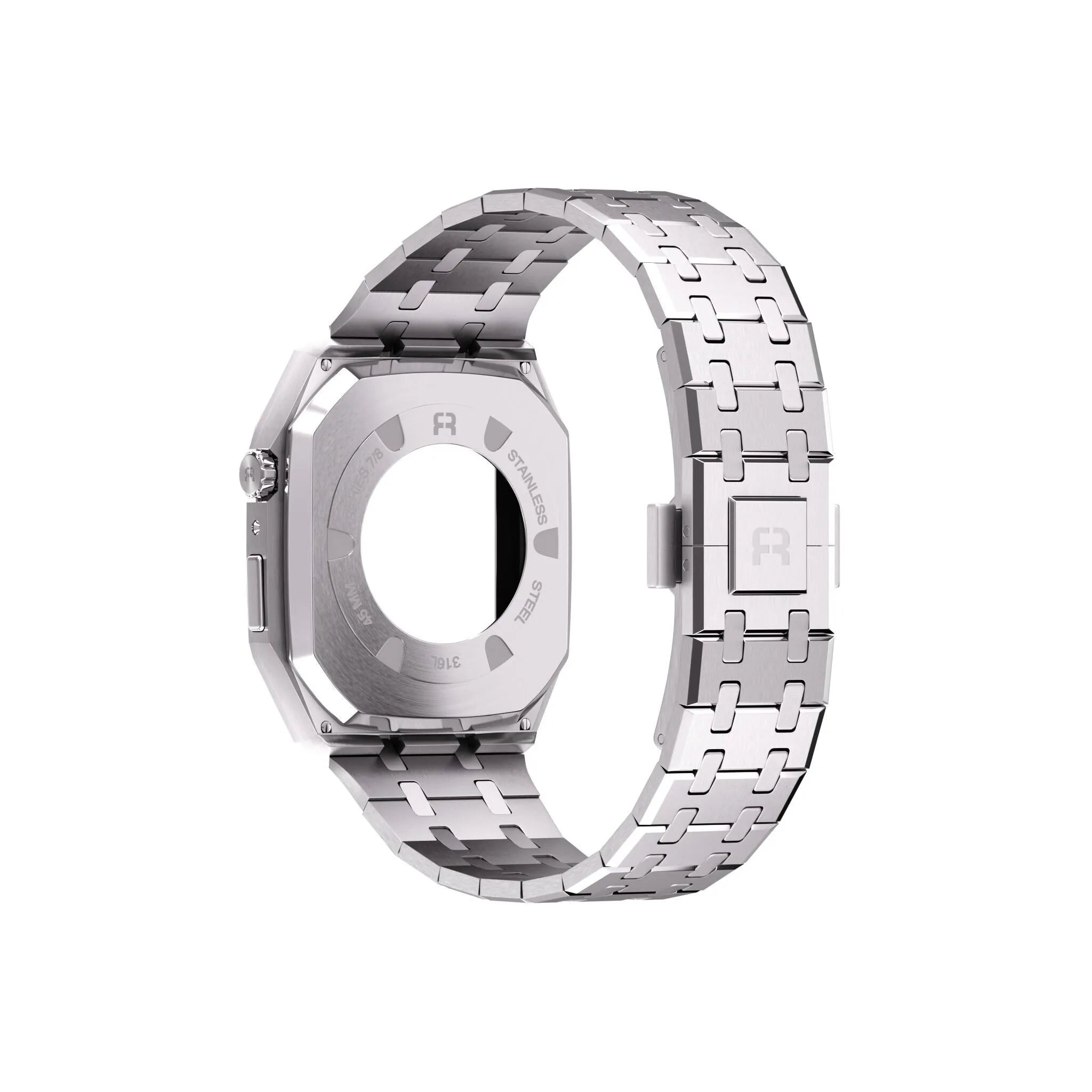 Reqior Apple Watch 45mm Hülle mit integriertem Stahlarmband (Silber)