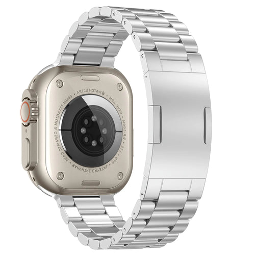 Refined Steel Strap, silver, on a watch, 3/4 rear view