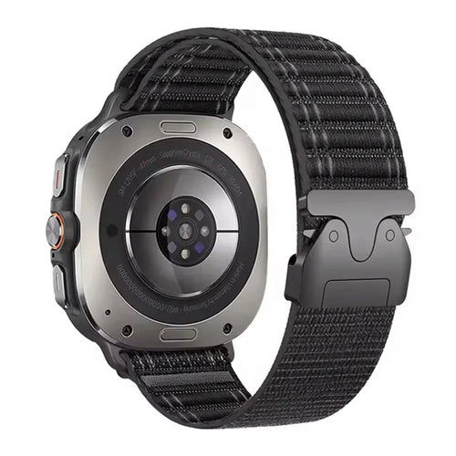 Wave Nylon Strap P-Buckle, black, on a watch, 3/4 rear view